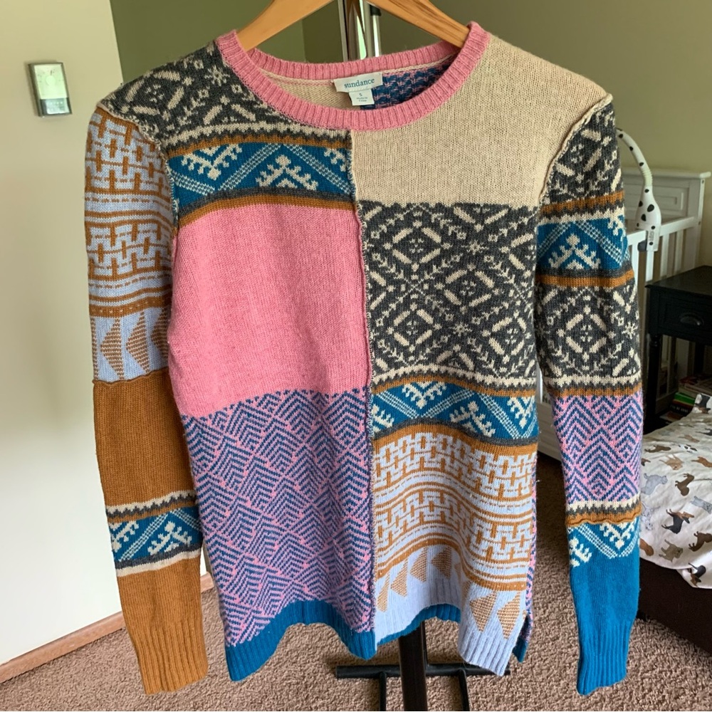 Sundance Patchwork Knit Sweater Wool Alpaca Small